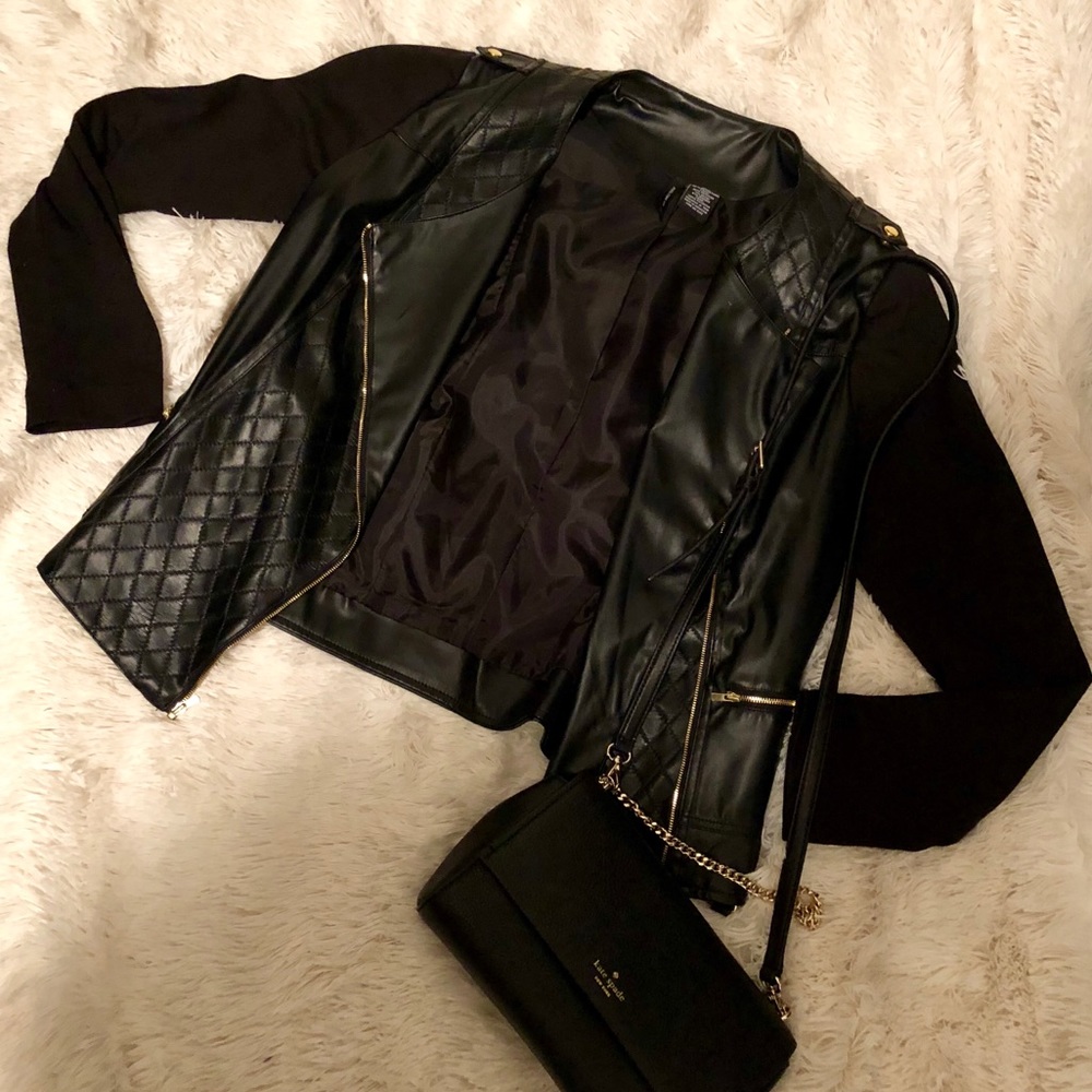 Women’s Faux Leather Black Moto Jacket - size M